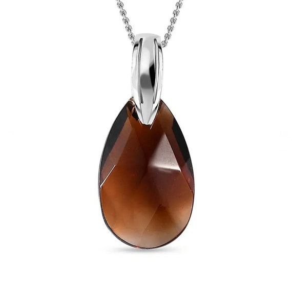 Stunning Smoke Quartz Crystal Necklace in Platinum Vermeil.