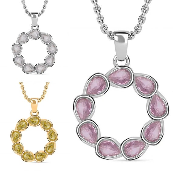Quartz Circle of Life pendant with chain in 18K Gold or Platinum Plated.
