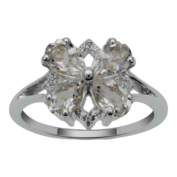 Gorgeous White Topaz & Platinum Vermeil Floral Design Ring.