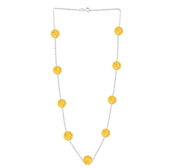 Beautiful Lemon Quartz Crystals Station Necklace in Italian Sterling Silver & Platinum Overlay.