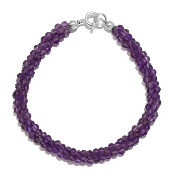 Natural and Beautiful African Amethyst Beads Bracelet & Sterling Silver.