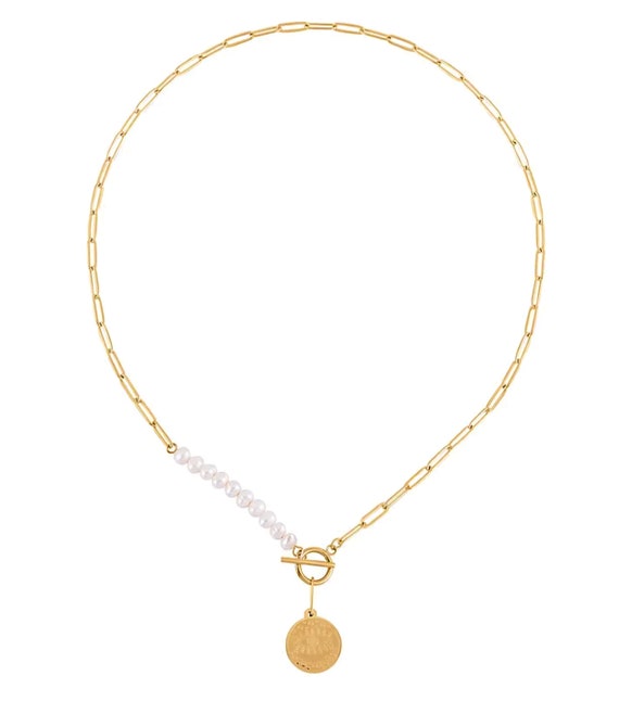 Natural Freshwater Pearls & 18K Yellow Gold Plated Charm Necklace.