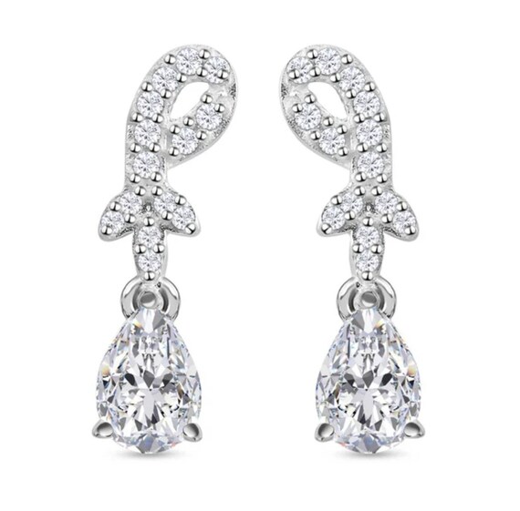 Beautiful Moissanite & Platinum Overlay Dangling Earrings.