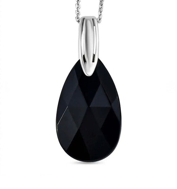 Beautiful Black Spinel Crystal Pendant in Platinum Vermeil