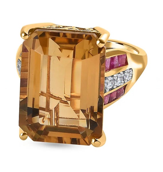 Amazing Cocktail/Statement Ring Brazilian Citrine in 18K Yellow Gold Vermeil.