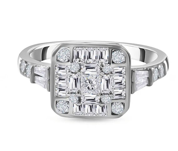 Stunning Art Deco Designer-inspired Platinum Vermeil Ring.