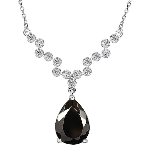 Beautiful Platinum Vermeil & Black Spinel Necklace.