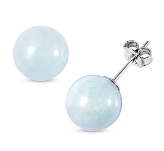 Beautiful Natural Brazilian Aquamarine & Platinum Filled Stud Earrings.