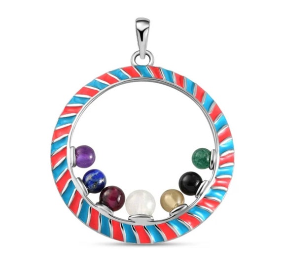 Beautiful Pendant Candy Design with Multicoloured Gemstones & Sterling Silver Chain.