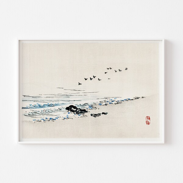 Minimalist Japanese Art Print, Neutral Bathroom Art, Beach Art, Wave Art, Sea Art, Ocean Art, Japanese Wall Art, Japanese Print, Asian Art