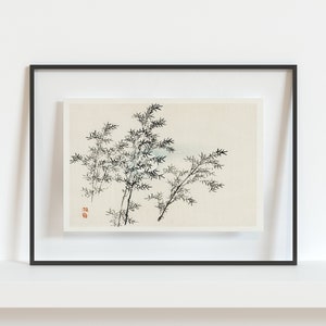 Japanese Minimalist Art Print, Japanese Bamboo Art, Tree Art, Moon Art, Neutral Japanese Wall Art, Vintage Japanese Art Print, Asian Art