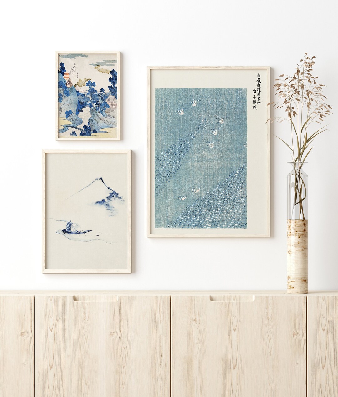 Japanese Art Set of 3 Prints Blue Gallery Wall Set Japanese Etsy