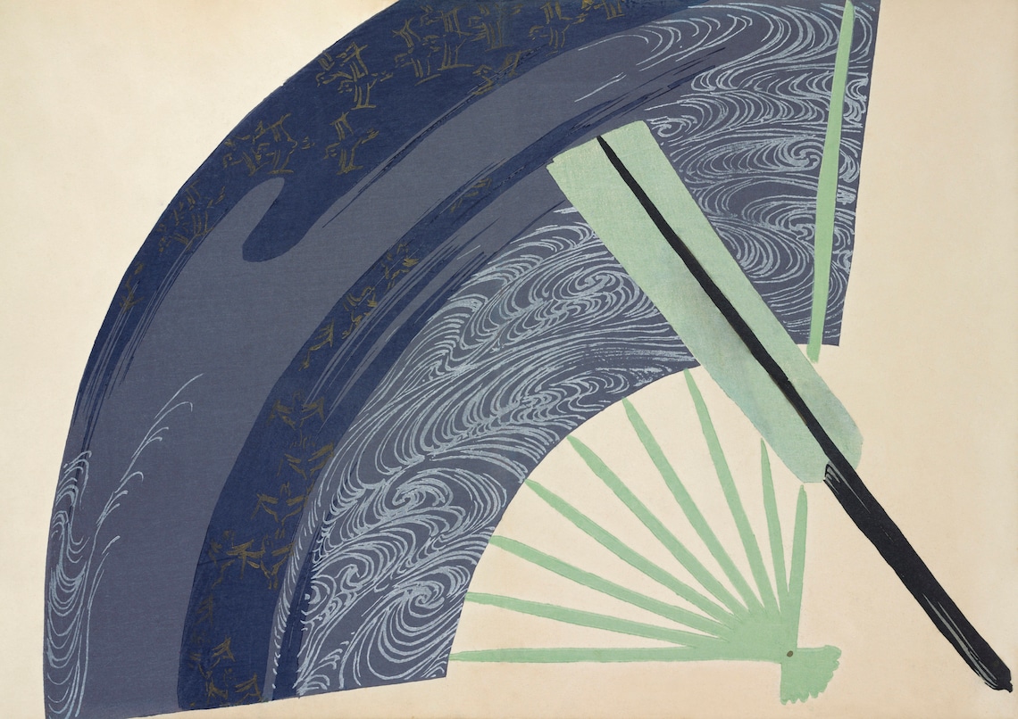 Japanese Fan Art Print Minimalist Japanese Art Print Blue Etsy UK