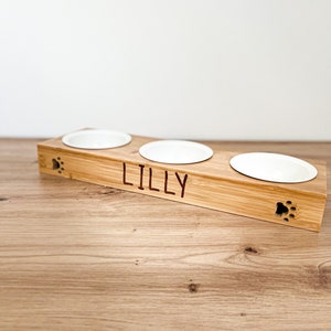 Personalized food bowl 3-piece stand made of bamboo wood