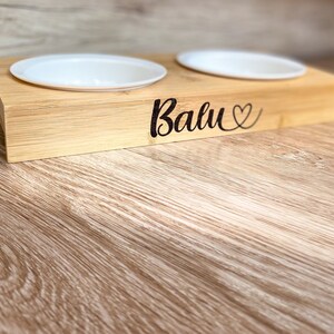 slanted food bowl, dog cat pet bamboo wood, personalized with engraving