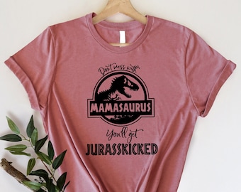 No te metas con la camisa de Mamasaurus, camisas de dinosaurio a juego, camisa a juego divertida, camisa de mamá dinosaurio, regalos para mujeres