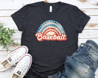 Baseball-Regenbogen-Shirt, American Day Shirt, vierte Juli Shirt-Unabhängigkeit Tag Shirt-Memorial Tag-patriotische Shirt-amerikanische Flagge Shirt