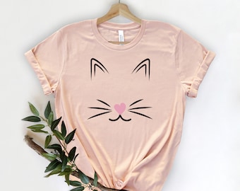 Cat Shirt ,Kitty Kitten T Shirt ,Cat Lover Shirt, Cat Mom Shirt, Animal Lover T-shirt ,Whiskers Face ,Cat Lover