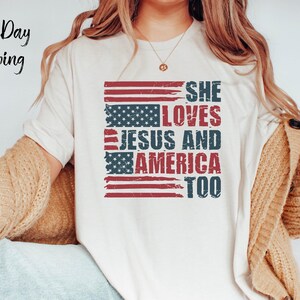 4. Juli Shirt, sie liebt Jesus und Amerika auch Shirt, christliches Shirt, Amerika Retro Shirt, USA Shirt, USA Flagge, Unabhängigkeitstag Shirt,