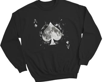 Colour Ace Of Spades Playing Card Unisex Sweatshirt Card Game Gift Gambling Design Spade Jumper