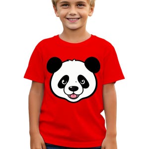 Bonita camiseta con cara de oso panda, adorable remera de algodón para niños, perfecta para los amantes de los pandas, divertida para usar todos los días, n.° T490 imagen 6