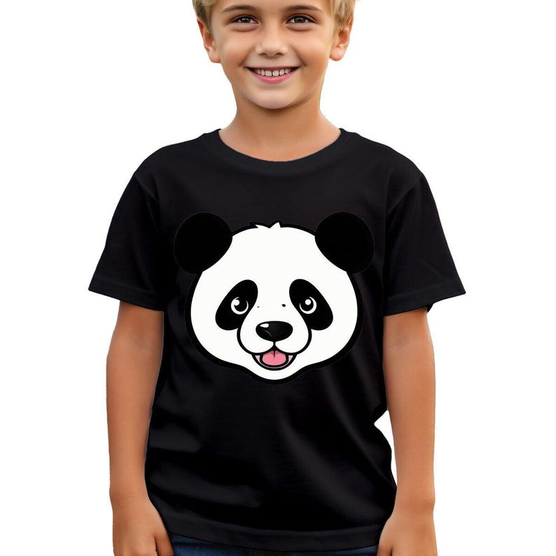 Bonita camiseta con cara de oso panda, adorable remera de algodón para niños, perfecta para los amantes de los pandas, divertida para usar todos los días, n.° T490 imagen 1