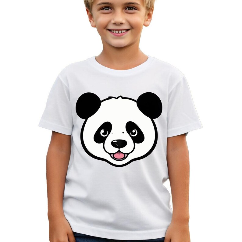 Bonita camiseta con cara de oso panda, adorable remera de algodón para niños, perfecta para los amantes de los pandas, divertida para usar todos los días, n.° T490 imagen 7