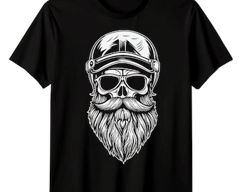 Biker Skull Motorcycle Mens Graphic Tee Hard Hat Beard Sunglasses Motorcycle Rider Gift