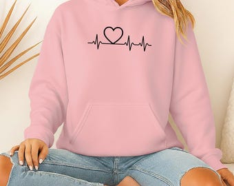 Teen Girls Preppy Womens Hoodie Heartbeat Heart Print Casual Loose Fit Hooded Jumper Aesthetic Pullover Gift For Her