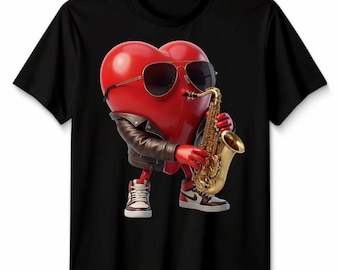 Saxophone Heart Player Jazz Music Graphic Tee Mens T-Shirt Womens Top Musical Instrument T-Shirt Gift