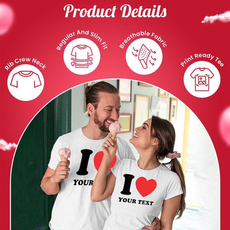 Camiseta personalizada con la frase "Te amo" / Nombre y texto personalizables / Diseño de corazón rojo / Regalo personalizado para el día de San Valentín para parejas, amigos o familiares imagen 5