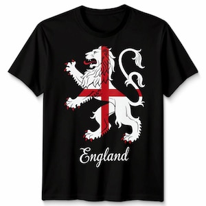 Camiseta unisex de Inglaterra con diseño de la Cruz de San Jorge y un león.