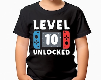 Personalised Level 10 Unlocked Switch Controller T-Shirt - Unisex Gamer Graphic Tee - Funny Birthday Gift - Video Game Apparel