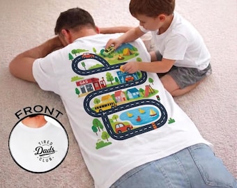 Tired Dads Club Mens Kids T Shirt Interactive Road Map Fathers Day Gift Tee Construction Car Car Race Track