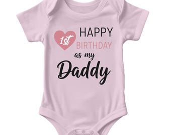 Personalised Happy 1st Birthday As My Daddy Baby Bodysuit Family Pink Heart Gift For Infant