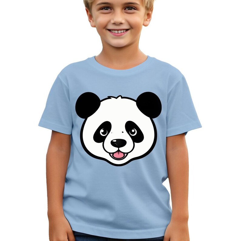 Bonita camiseta con cara de oso panda, adorable remera de algodón para niños, perfecta para los amantes de los pandas, divertida para usar todos los días, n.° T490 imagen 5