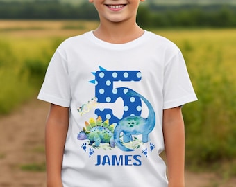 Personalised Dinosaur 5th Birthday Kids T-Shirt Name Gift Boys Girls Top #TA-195