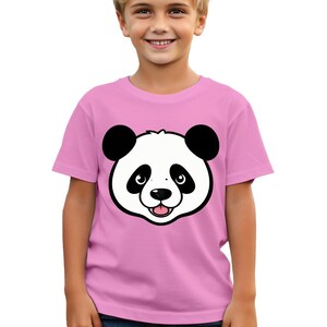 Bonita camiseta con cara de oso panda, adorable remera de algodón para niños, perfecta para los amantes de los pandas, divertida para usar todos los días, n.° T490 imagen 4