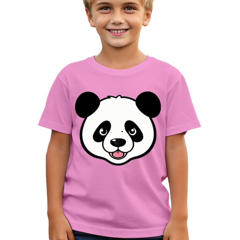 Bonita camiseta con cara de oso panda, adorable remera de algodón para niños, perfecta para los amantes de los pandas, divertida para usar todos los días, n.° T490 imagen 4