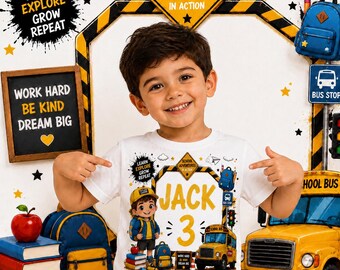 Personalized School Bus Shirt for Kids | Custom Name & Age School Adventure T-Shirt | First Day of School Gift | Preschool Kindergarten Tee