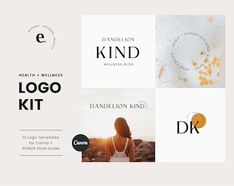 Wellness Logo Templates for Canva, Minimal Modern Logo Branding Kit for Health Coach, Wellness Coach, Nutritionist, Blogger, Herbalist