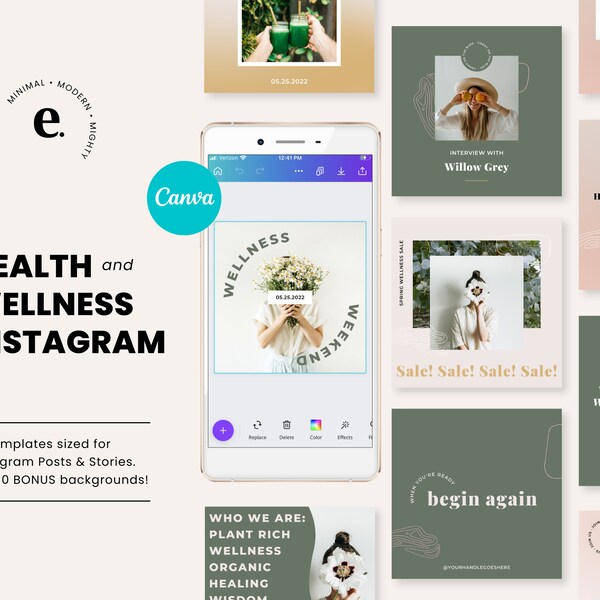 Instagram Templates for Canva, Instagram Post and Story Templates for Health Coaches, Food Bloggers, Content Creators