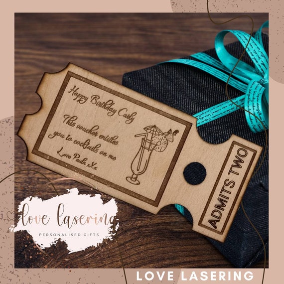 Personalised wooden keepsake ticket, voucher, experience day, valentines gift, gift for him, gift for her, uniquie christmas gift ideas