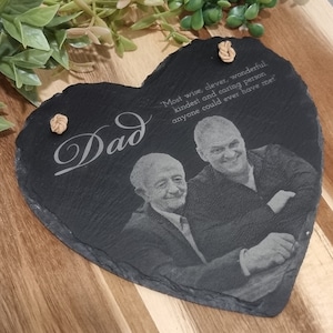 Personalised Hanging Slate Heart with Engraved Photo - Customisable Gift for Wedding, Anniversary, Housewarming, Valentines Day, Fathers day