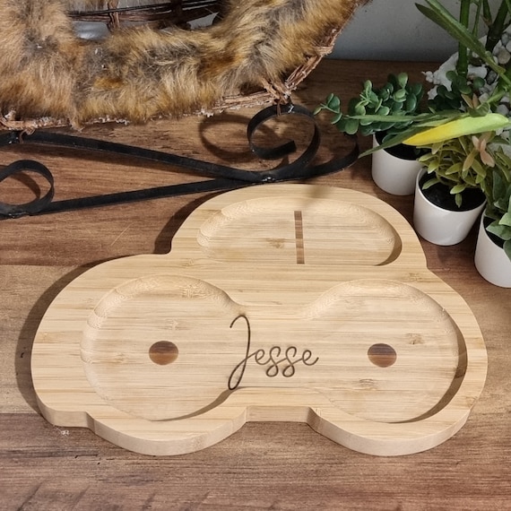 Personalised Wooden Car-Shaped Children's Plate for Baby-Led Weaning, Eco-Friendly, Sustainable Wood, Independent Eating, divider food plate