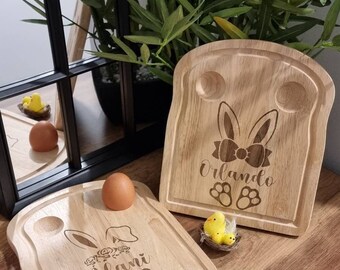 Tabla de desayuno personalizada con huevos, regalo de Pascua, tabla de huevos Dippy, huevo y soldados personalizados para niños, plato grabado con láser, Día de la Madre