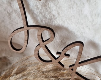 Personalised Wooden Wedding Cake Charm - Custom Initial Design, Mr & Mrs