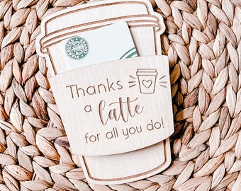 Presentkortshållare i trä för kaffekopp, personlig present för lärare, tack för en latte, personlig presentidé för bästa lärare, unik present