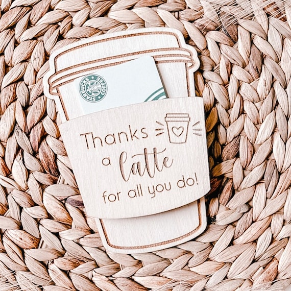 Wooden Coffee Cup Gift Card Holder, Personalised Teacher Appreciation Gift, Thanks a Latte, Custom Best Teacher Gift Idea, Unique Present PA