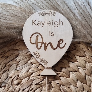 Personalised Wooden Balloon Milestone Plaque - Engraved Name and Age, Babies First Birthday